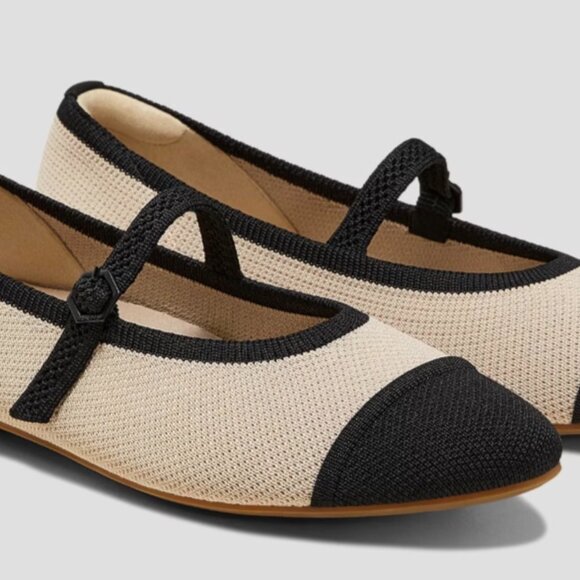 Almost New VIVAIA Tamia Mary-Jane Almond Black Toe Cap Size 7 - Picture 3 of 9